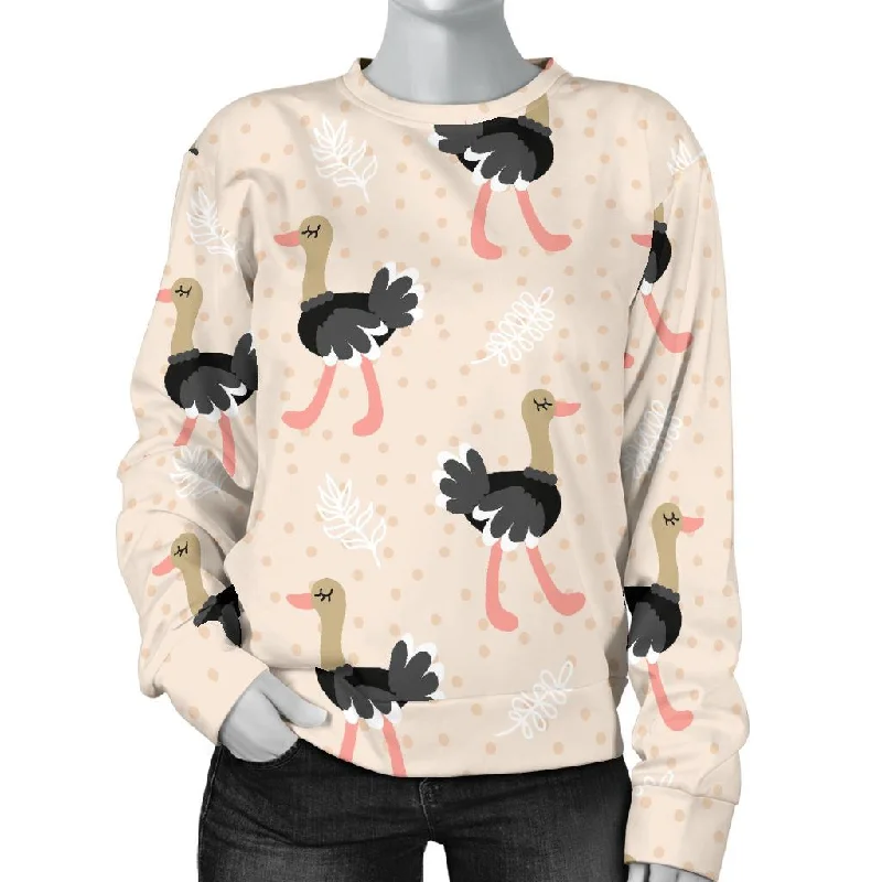 Ostrich Cute Pattern Print Women's Sweatshirt Hoodie with Distressed Vintage Worn