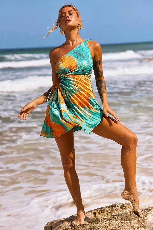 Party In My House Mini Dress - Orange Multi Chic Sleeveless Mini Dress