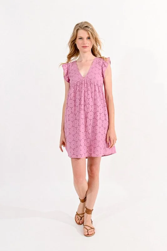FINAL SALE - Pink Mini Dress With Flutter Sleeve Chic Sleeveless Mini Dress