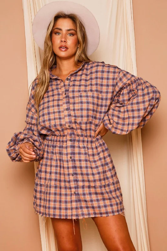 Plaid Shirt Mini Dress Cozy Jersey Mini Dress