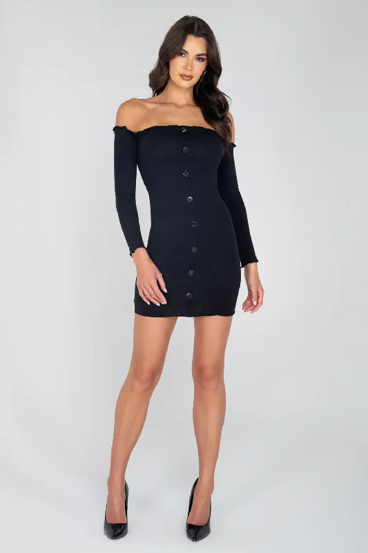 Roma Ribbed Off Shoulder Mini Dress 3953 Elegant Mini Dress with Pleats