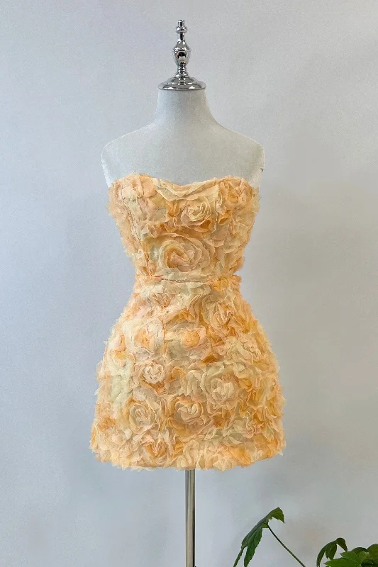 Rosette Mini Dress - Orange Trendy A-Line Mini Dress