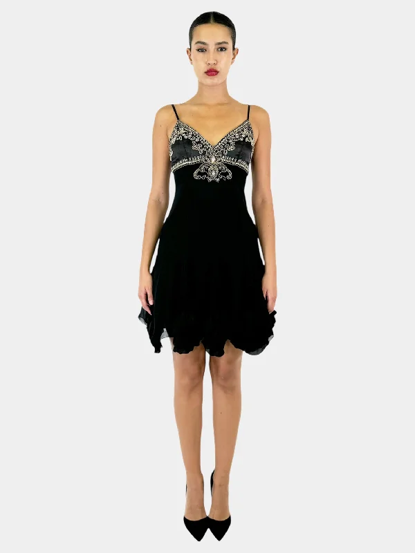 Ruffle Trim Embroidered Mini Dress - Size 2 Cozy Ribbed Mini Dress