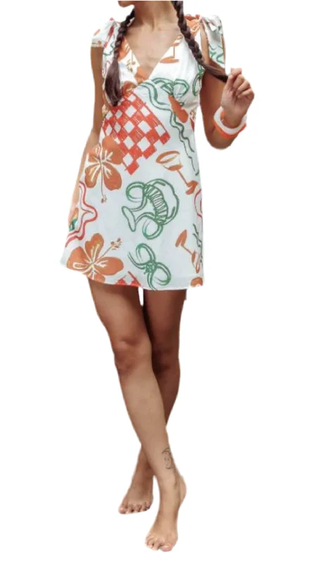 Santorini Orange/Green/White Mini Dress Stylish Sweetheart Mini Dress
