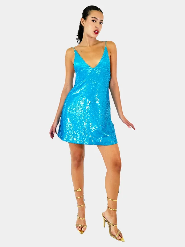 Sequin Spaghetti Strap Mini Dress - Size 36 Classic Black Mini Dress