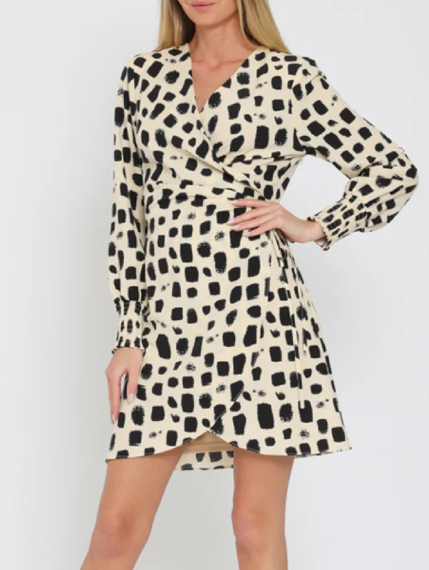Shoulder Pad Long Sleeve Wrap Mini Dress Cozy Knitted Mini Dress