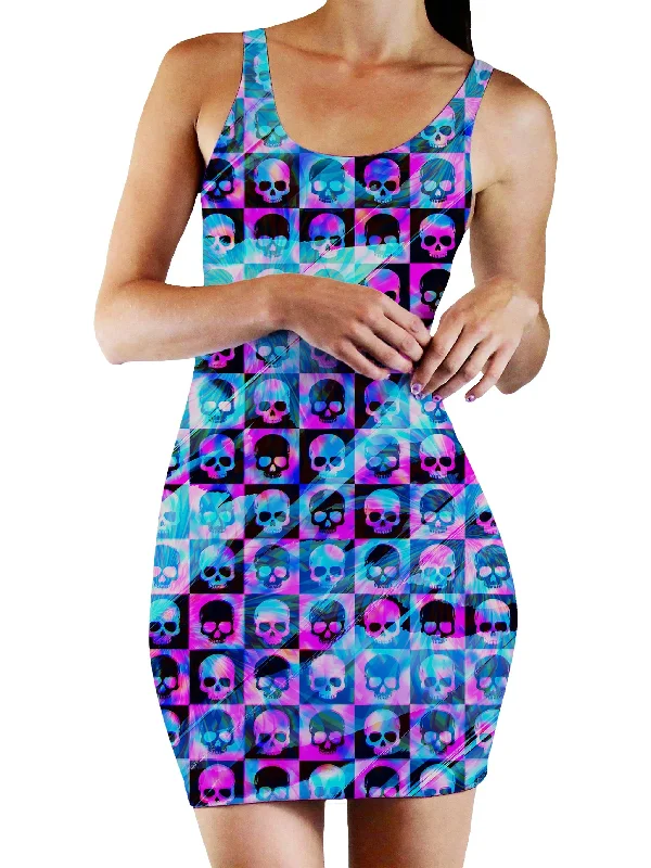 Skull Fam Blue Bodycon Mini Dress Comfortable Linen Mini Dress