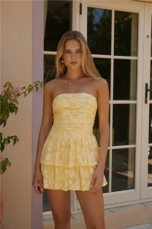Soft Horizon Strapless Mini Dress Yellow Classic White Mini Dress