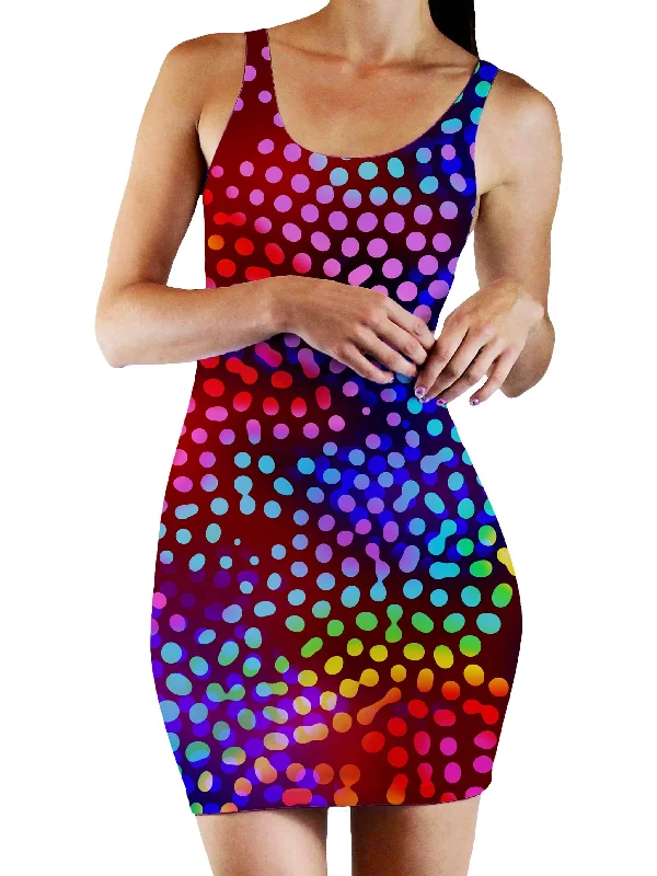 Solar Dots Bodycon Mini Dress Fashionable Lace-Trim Mini Dress