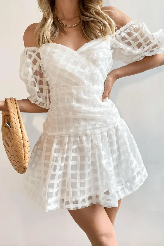 Steal Your Heart Off Shoulder Mini Dress - White Trendy Wraparound Mini Dress
