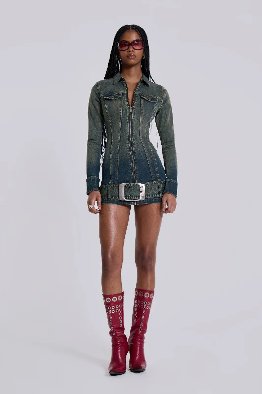 Steel City Denim Mini Dress Trendy Off-Shoulder Dress Mini