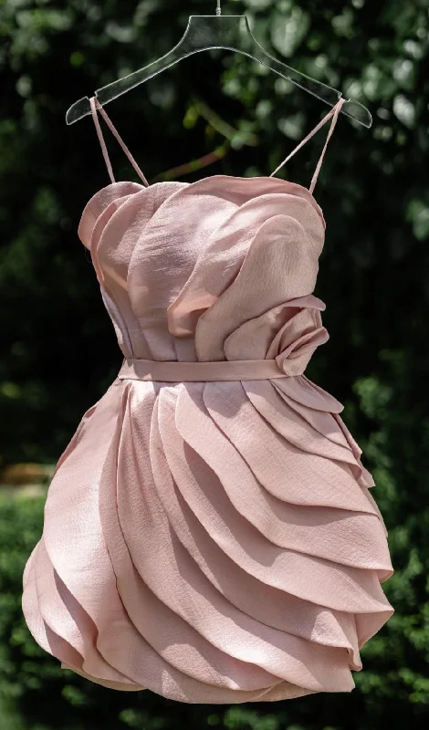 STRAPPY FLORAL WAISTED MINI DRESS Cozy Satin Mini Dress