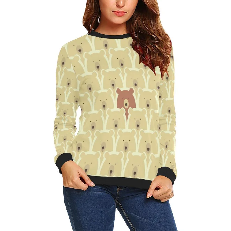 Teddy Bear Pattern Print Women Crewneck Sweatshirt Hoodie with Color Block Contrast Stylish