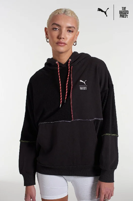 PUMA x The Ragged Priest Black Jersey Hoodie Hoodie with Contrast Stitching Detailed Premium