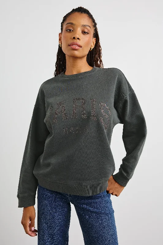 THE VARSITY SWEATSHIRT - PARIS GLITTER Hoodie with Applique Textured Unique