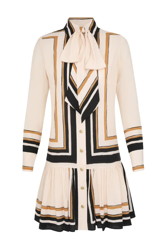 Tie Neck Mini Dress | Stripe Cozy Knit Mini Dress