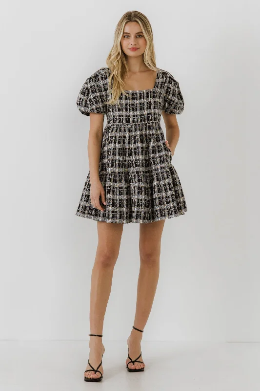 English Factory - Tweed Mini Dress Chic Pleated Mini Dress