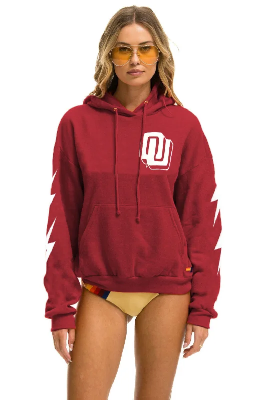 UNIVERSITY OF OKLAHOMA BOLT 4 PULLOVER HOODIE RELAXED - CRIMSON Hoodie with Strings Custom Fit Adjustable