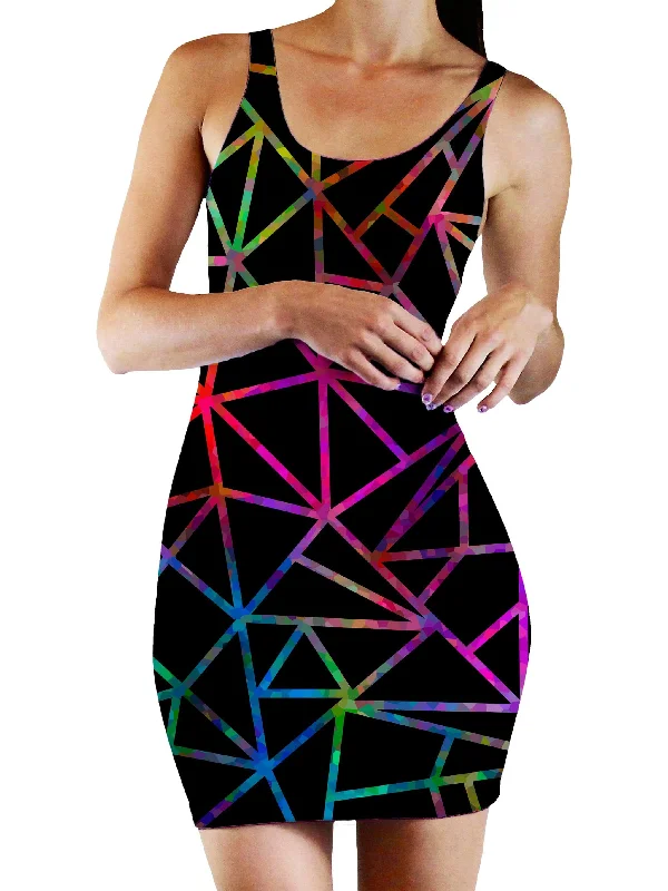 Webbed Geometric Bodycon Mini Dress Trendy Mesh Mini Dress