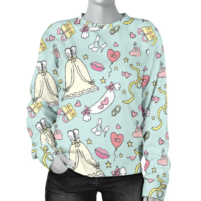 Wedding Pastel Pattern Print Women's Sweatshirt Hoodie with Button Classic Timeless