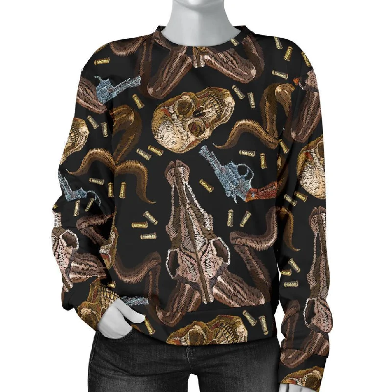 Western Cowboy Gun Print Pattern Women's Sweatshirt Hoodie with Ribbed Neckline Snug Warm