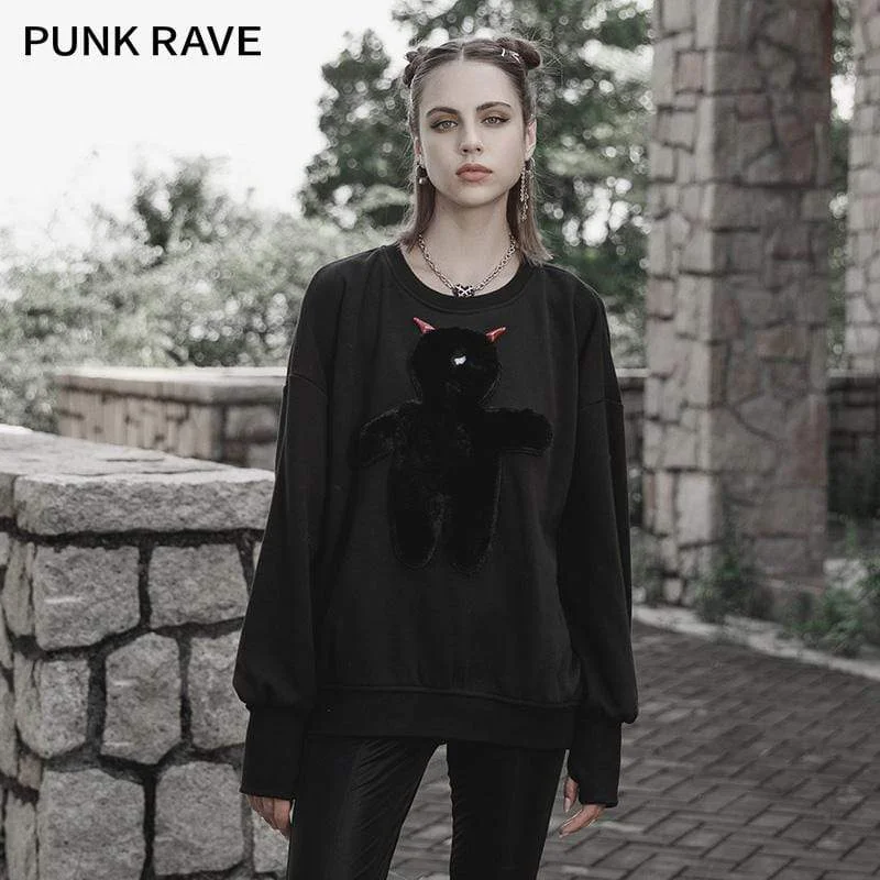 Women's Punk Devil Embroidered Sweatshirt Hoodie Crop Top Short Trendy