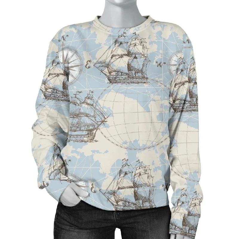 World Print Map Pattern Women's Sweatshirt Hoodie with Elastic Cuffs Stretchable Comfortable