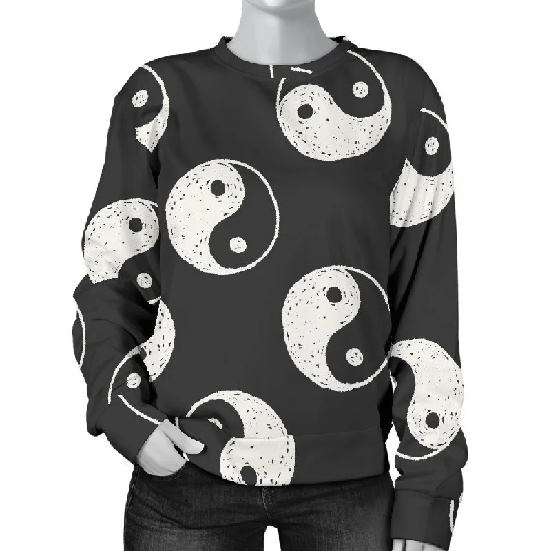 Yin Yang Black Pattern Print Women's Sweatshirt Hoodie with Longline Fit Extended Stylish