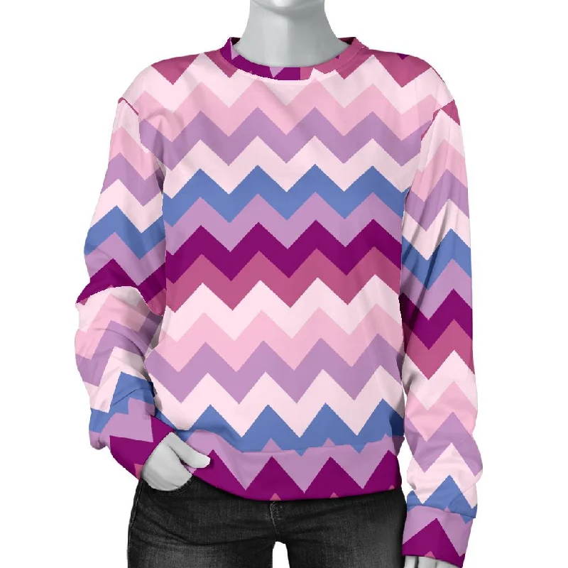 Zig Zag Pattern Print Women's Sweatshirt Hoodie with Hem Applique Textured Unique