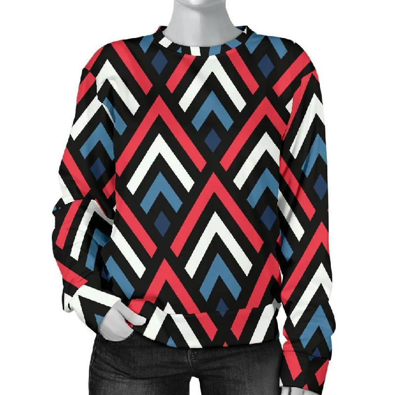 Zig Zag Print Pattern Women's Sweatshirt Hoodie with Tied Waist Feminine Flattering