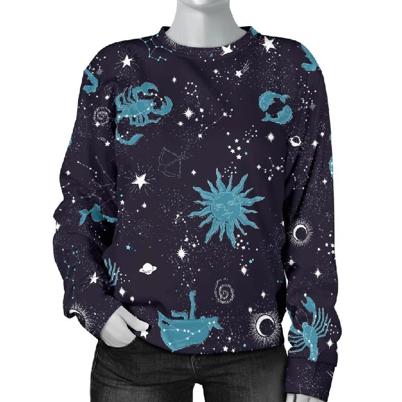 Zodiac Constellation Pattern Print Women's Sweatshirt Hoodie with Velcro Closure Adjustable Secure