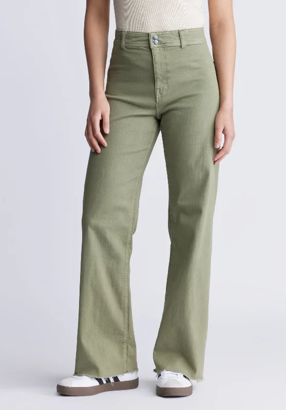 High Rise Wide Leg Adele Women's Pants in Olive - BL15883 Modern Stretch Trousers