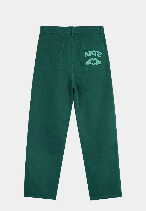 ARTE Paul Pocket Logo Denim Pants - Green Formal Wide-Leg Pants