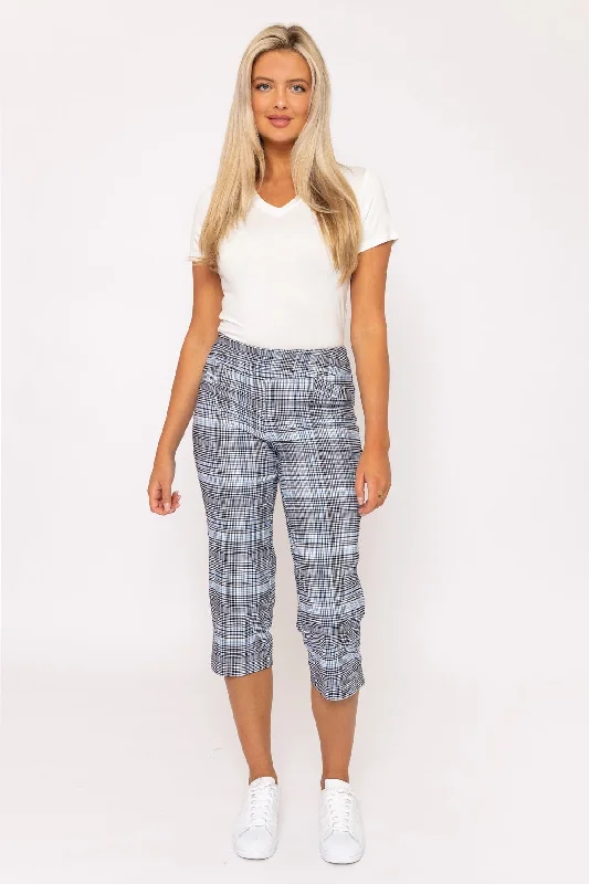 Bengaline Check Crop Pants in Blue Print Classic Flared Pants