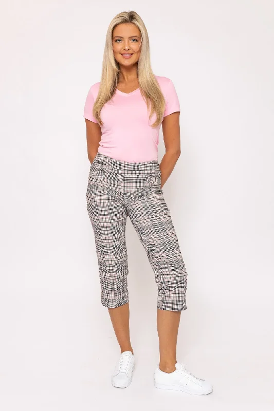 Bengaline Check Crop Pants in Pink Print Chic Checkered Pants