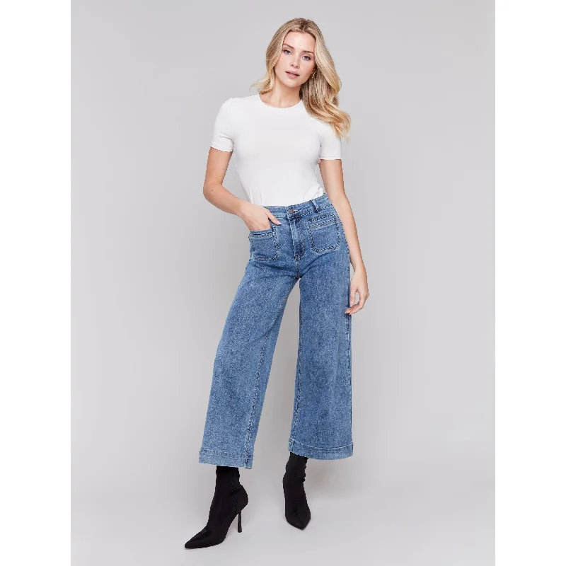 Cropped Flare Leg Front Patch Pocket Pant Comfortable Maternity Pants