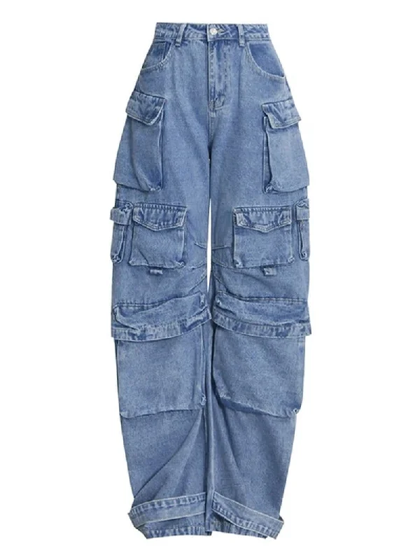 Cargo Denim Pants Stylish Elastic Waist Pants