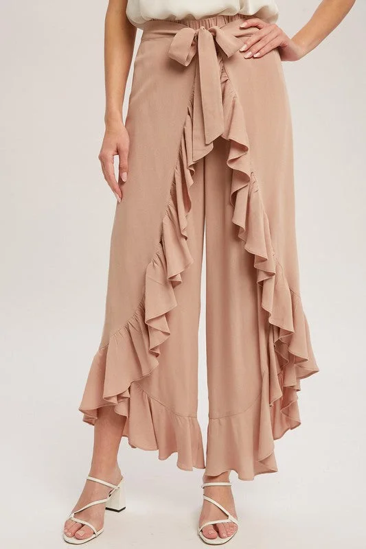 The Ruffle Pants-Almond Stylish Paperbag Waist Pants