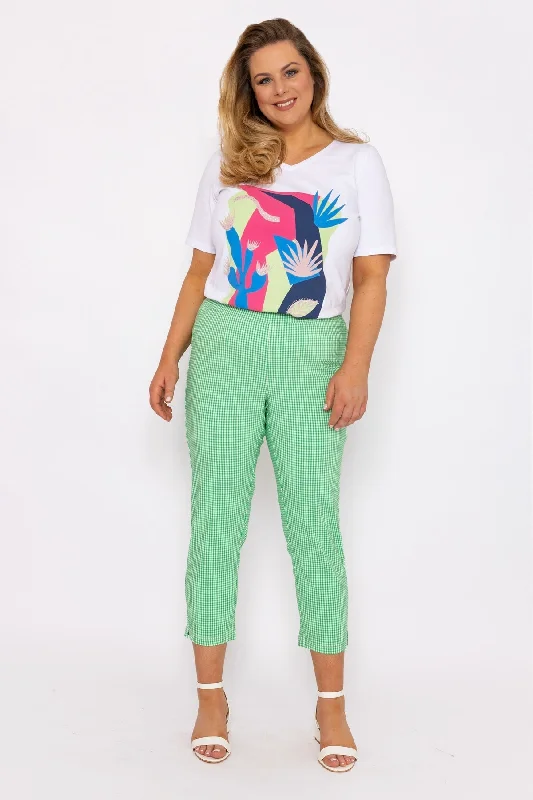 Cropped Green Bengaline Pants Comfortable Denim Pants