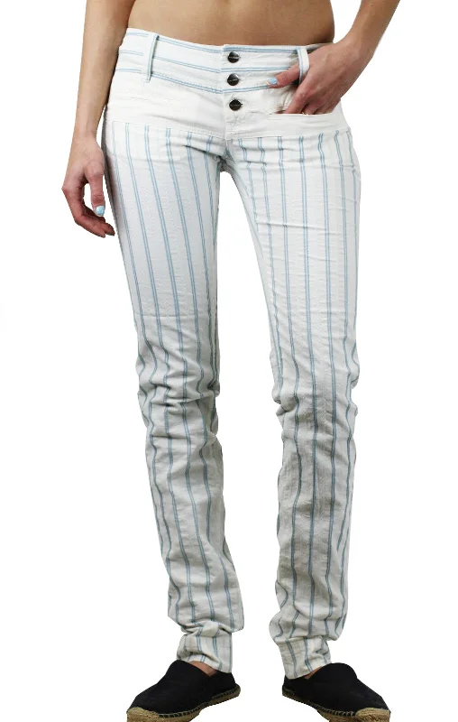 CUSTO BARCELONA Women's Eva Blue Pinstripe Pants 293044 $150 NWT High-Waist Trousers