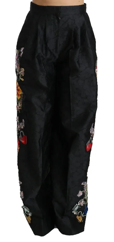 Elegant High Waist Wide Leg Floral Pants Soft Cotton Pants