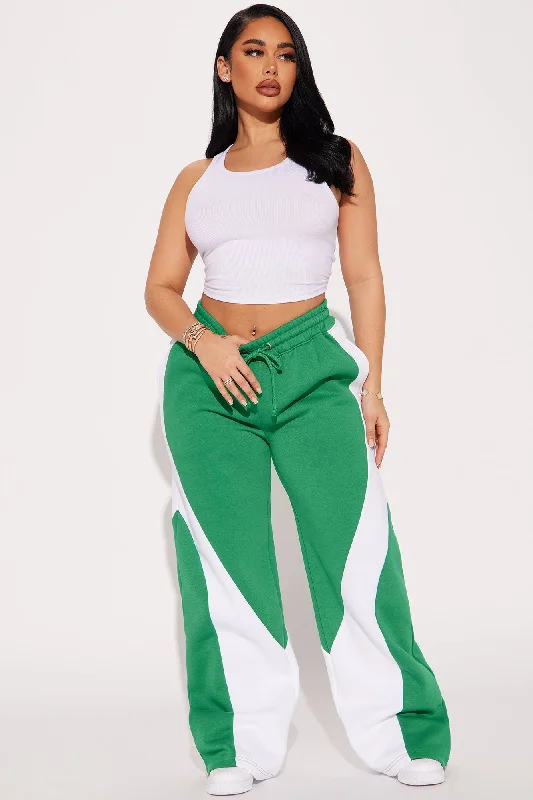 Fast Track Fleece Wide Leg Pant - Kelly Green Fashionable Jogger Pants