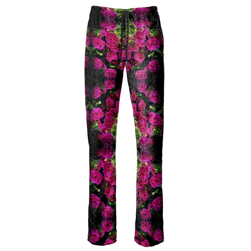 Floral Embosses: Roses 02-01 Designer Claudia Wide Leg Pants High-Waist Jogger Pants