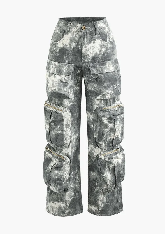 Gray Tie Dye Cargo Pants Cozy Fitted Pants