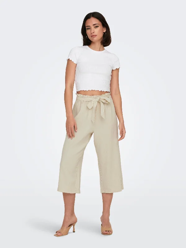 JDY SAY MW LINEN CROPPED PANTS Slim Fit Casual Pants