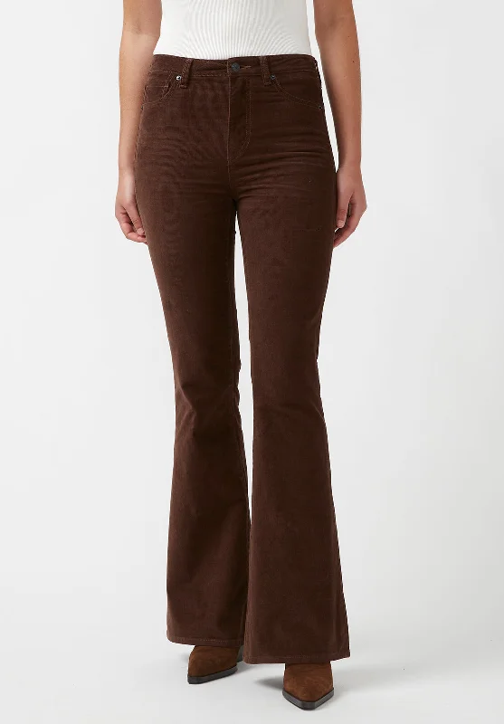 Joplin High Rise Flare Women's Corduroy Pants in Brown - BL15940 Modern Bootcut Pants