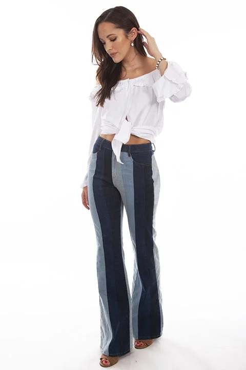 LADIES MULTI STRIPED DENIM PANTS Fashionable Work Pants