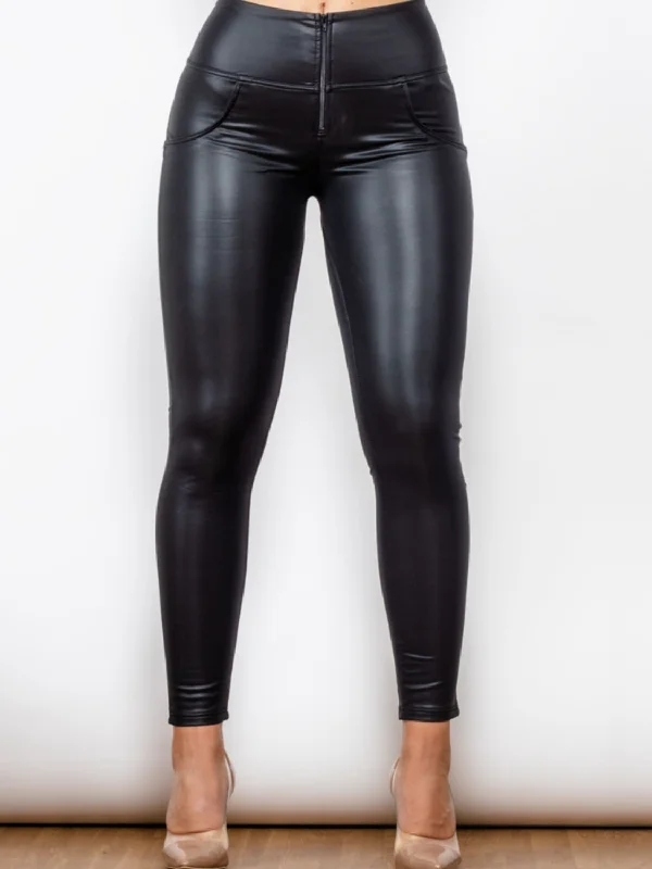 Matte PU Leather Long Pants Comfy Cargo Trousers