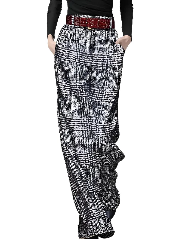 Plaid High Waist Women's Wide Leg Pants Comfortable Denim Pants