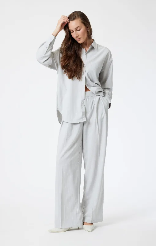 PLEATED WIDE LEG PANTS IN PIN STRIPE Comfortable Jogger Trousers